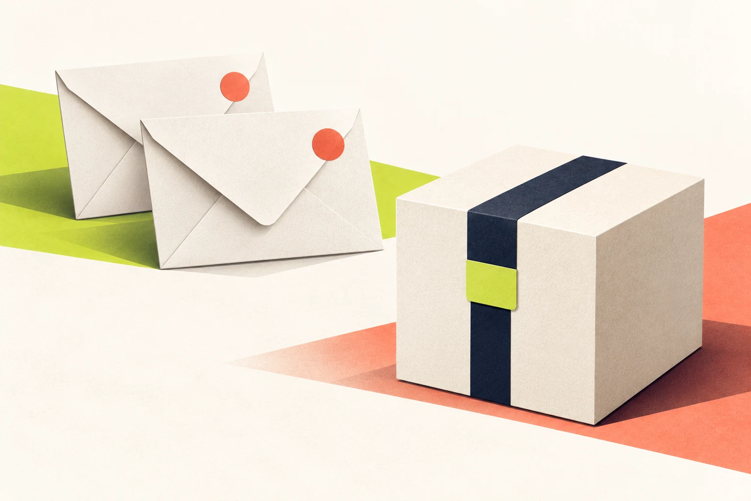 Deux enveloppes identiques sont placées à côté d’un seul colis.